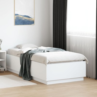 Estructura de cama con LED madera ingeniería blanco 90x190 cm