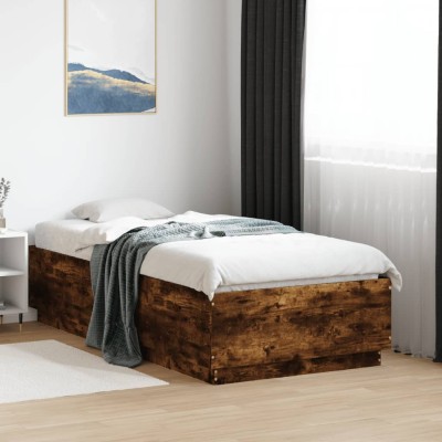 Estructura cama con luces LED madera roble ahumado 90x190 cm