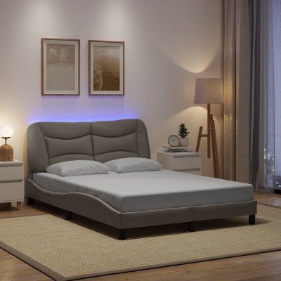 con LED sin colchón tela gris taupe 140x190 cm