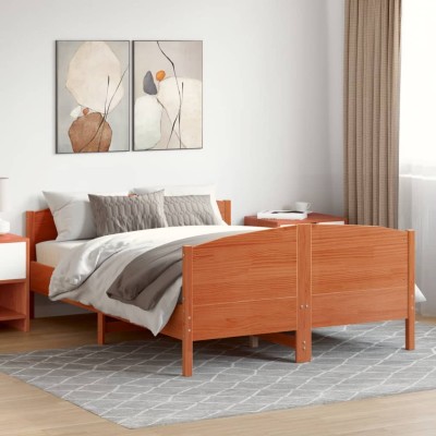 Cama sin colchón madera maciza de pino marrón cera 120x200 cm