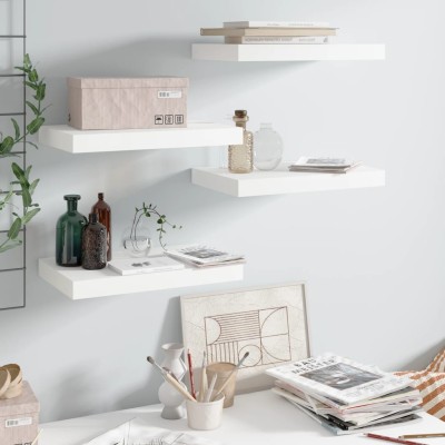 Estante flotante de pared 4 uds MDF blanco brillo 40x23x3,8 cm