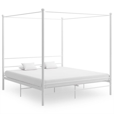 Estructura cama con dosel sin colchón metal blanco 200x200 cm