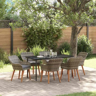 Conjunto de Comedor de Jardín 7 pcs Gris ratán sintético