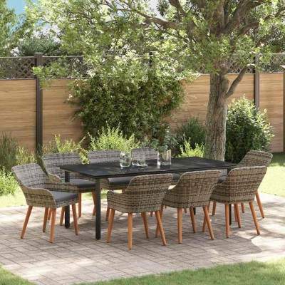 Conjunto de Comedor de Jardín 9 pcs Gris ratán sintético