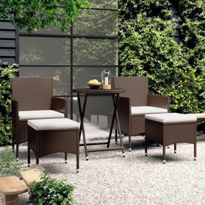 Set de bistró de jardín 5 pzas ratán PE vidrio templado marrón