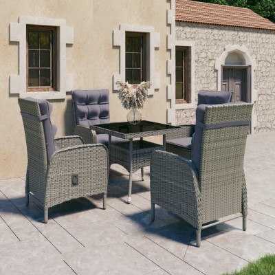Muebles de jardín 5 piezas ratán sintético y vidrio gris