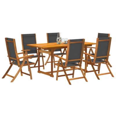 Juego comedor de jardín 7 pzas madera maciza acacia y textileno