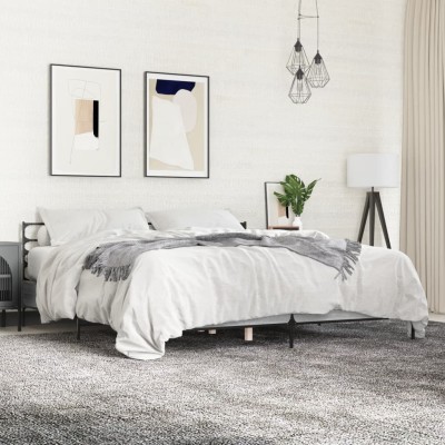 Estructura cama madera ingeniería metal gris Sonoma 200x200 cm