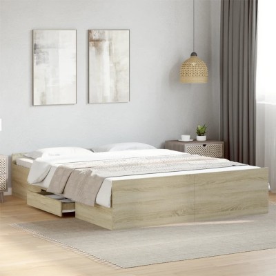 Cama con cajones madera ingeniería roble Sonoma 140x200 cm