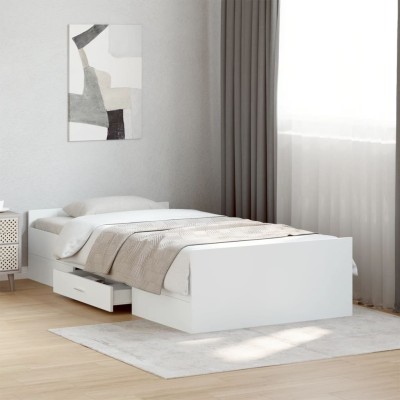 Cama con cajones madera de ingeniería blanca 75x190 cm