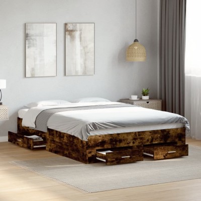Cama con cajones madera de ingeniería roble ahumado 140x190 cm