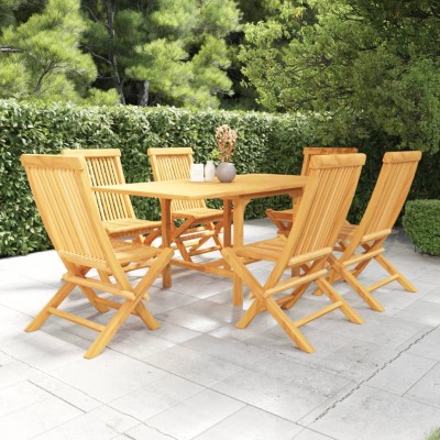 Conjunto de comedor de jardín 7 piezas madera maciza de teca