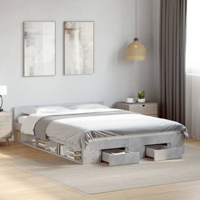 Cama con cajones madera ingeniería gris hormigón 160x200 cm