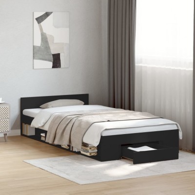 Cama con cajón madera de ingeniería negra 75x190 cm