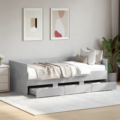 Sofá cama con cajones sin colchón gris hormigón 90x200 cm