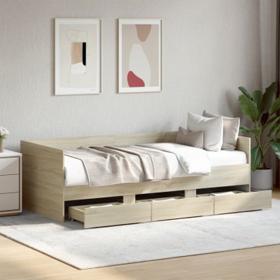 Sofá cama con cajones sin colchón roble Sonoma 75x190 cm