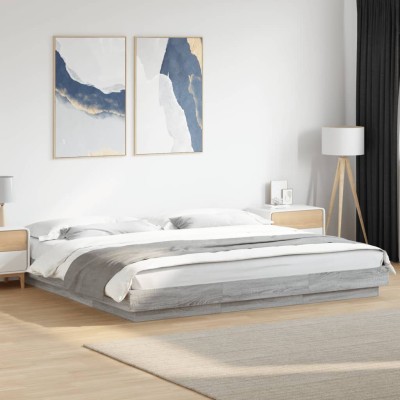 Estructura de cama con luces LED madera gris Sonoma 200x200 cm