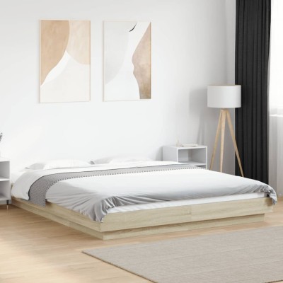 Estructura cama con luces LED madera roble Sonoma 160x200 cm