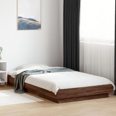 Estructura de cama con luces LED madera roble marrón 90x200 cm