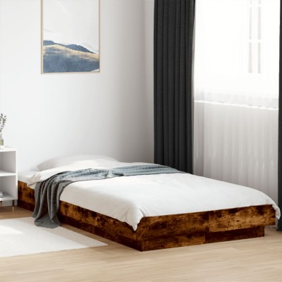 Estructura cama con luces LED madera roble ahumado 90x190 cm