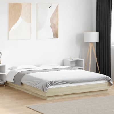 Estructura de cama madera de ingeniería roble Sonoma 135x190 cm