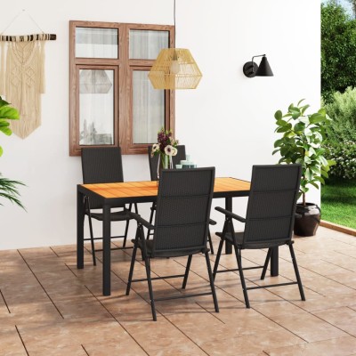 Juego de comedor de jardín 5 piezas negro y marrón