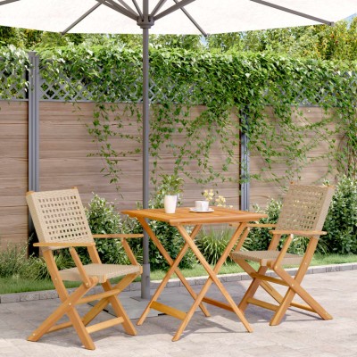 Juego de bistro de 3 piezas ratán PE y madera maciza beige
