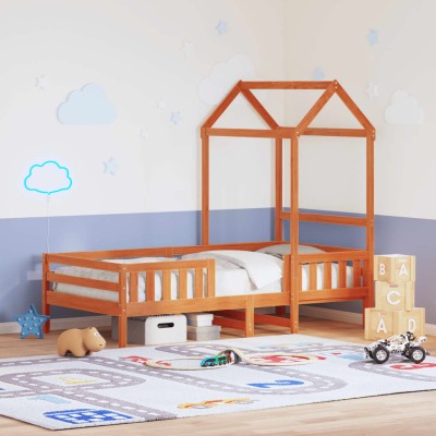 Estructura cama con techo madera maciza pino marrón 90x200 cm
