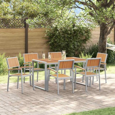 Conjunto de Comedor de Jardín 7 pcs Gris y marrón