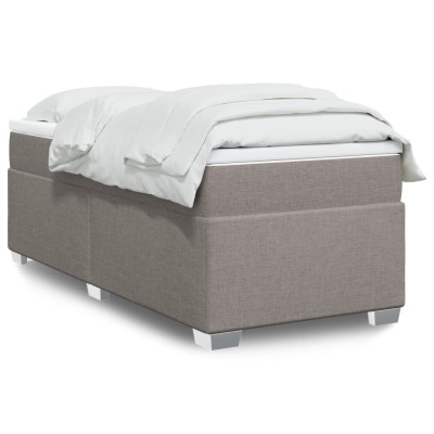 Cama box spring con colchón tela gris taupe 80x200 cm