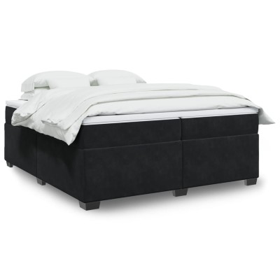 Cama box spring con colchón terciopelo negro 200x200 cm