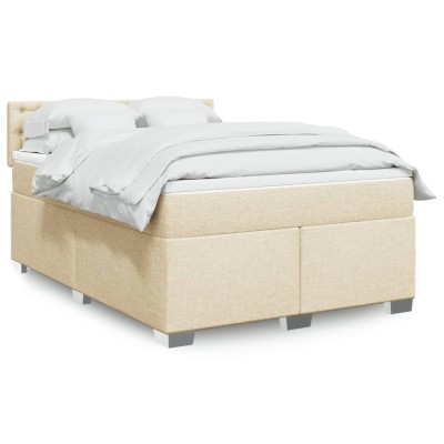 Cama box spring con colchón tela color crema 140x200 cm