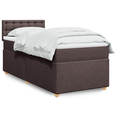 Cama box spring con colchón tela marrón oscuro 80x200 cm