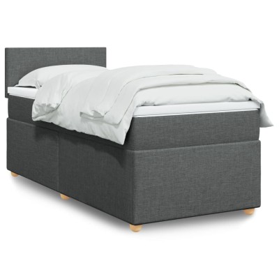 Cama box spring individual con colchón tela gris oscuro