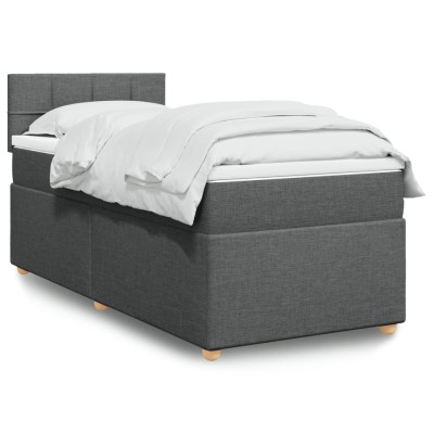 Cama box spring individual con colchón tela gris oscuro