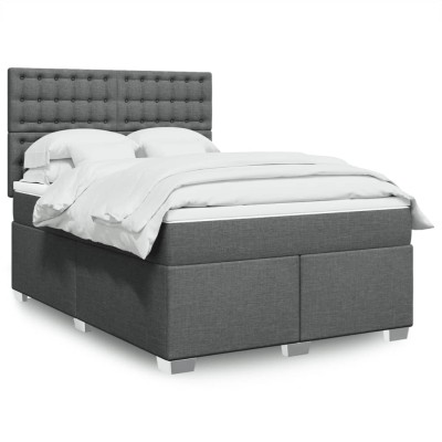 Cama box spring con colchón tela gris oscuro 140x190 cm