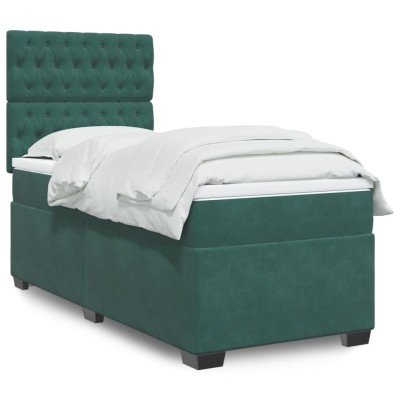Cama box spring con colchón terciopelo verde oscuro 90x200 cm