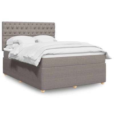 Cama box spring con colchón tela gris taupe 160x200 cm