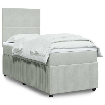 Cama box spring con colchón terciopelo gris claro 80x200 cm