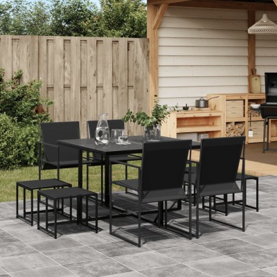 Juego de comedor para jardín 9 piezas textilene negro