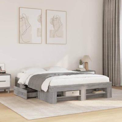 Estructura de cama madera de ingeniería gris Sonoma 120x190 cm