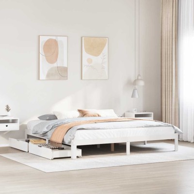 Estructura de cama cajones madera maciza pino blanco 180x200 cm