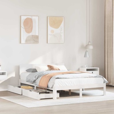 Estructura de cama con cajones madera de pino blanca 150x200cm