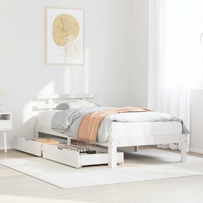 Estructura cama con cajones madera maciza pino blanco 90x200 cm