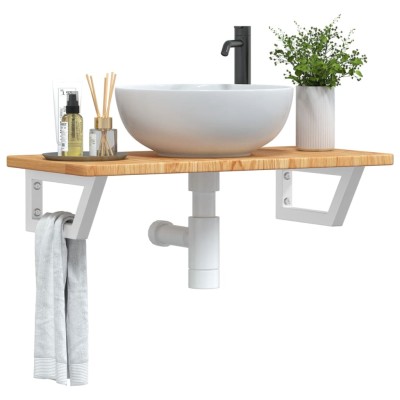 Estante de lavabo de pared de acero y madera maciza de roble