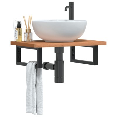Estante de lavabo de pared de acero y madera maciza de haya