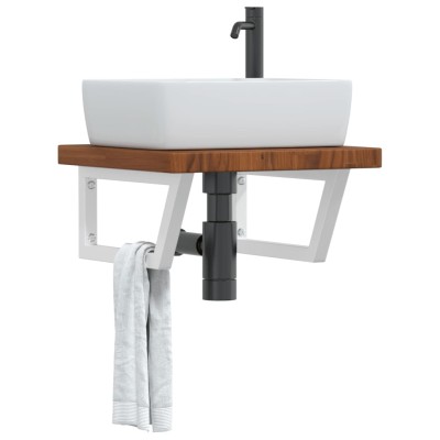 Estante de lavabo de pared de acero y madera maciza de roble