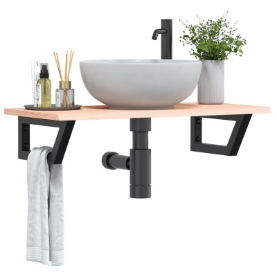Estante de lavabo de pared de acero y madera maciza de roble