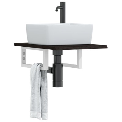 Estante de lavabo de pared de acero y madera maciza de roble