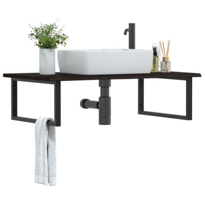 Estante de lavabo de pared de acero y madera maciza de roble